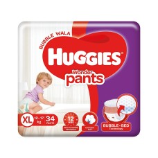 Huggies Wonder Pants, Extra Large (XL), Size Baby Diaper Pants, 12 - 17 kg, 34 count, with Bubble Bed Technology for comfort 