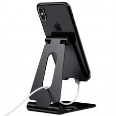 Aluminum Adjustable Mobile Phone Foldable Holder Stand Dock Mount for All Smartphones, Tabs, Kindle, iPad (Black)