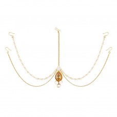 18K Gold Plated Traditional Pearl Layer with Stone Studded Mathapatti for Women