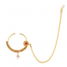 Gold Plated Traditional Ethnic Bridal Clip on Nose Ring/Nath