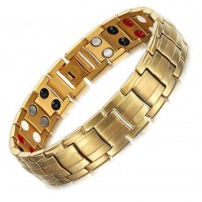 18K Gold Plated Bio Magnetic Therapy Double Ton Titanium Metal Bracelet for Boys & Men