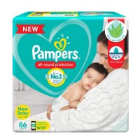 Pampers All round Protection Pants, New Born, Extra Small size baby diapers (NB,XS) 86 Count, Anti Rash Diapers, Lotion with Aloe Vera