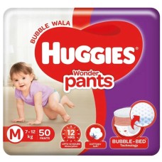 Huggies Wonder Pants, Medium (M), Size Baby Diaper Pants, 7 - 12 kg, 50 count, with Bubble Bed Technology for comfort 