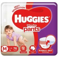 Huggies Wonder Pants, Medium (M), Size Baby Diaper Pants, 7 - 12 kg, 76 count, with Bubble Bed Technology for comfort 