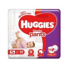 Huggies Wonder Pants, Small (S), Size Baby Diaper Pants, 4 - 8 kg, 86 count, with Bubble Bed Technology for comfort 